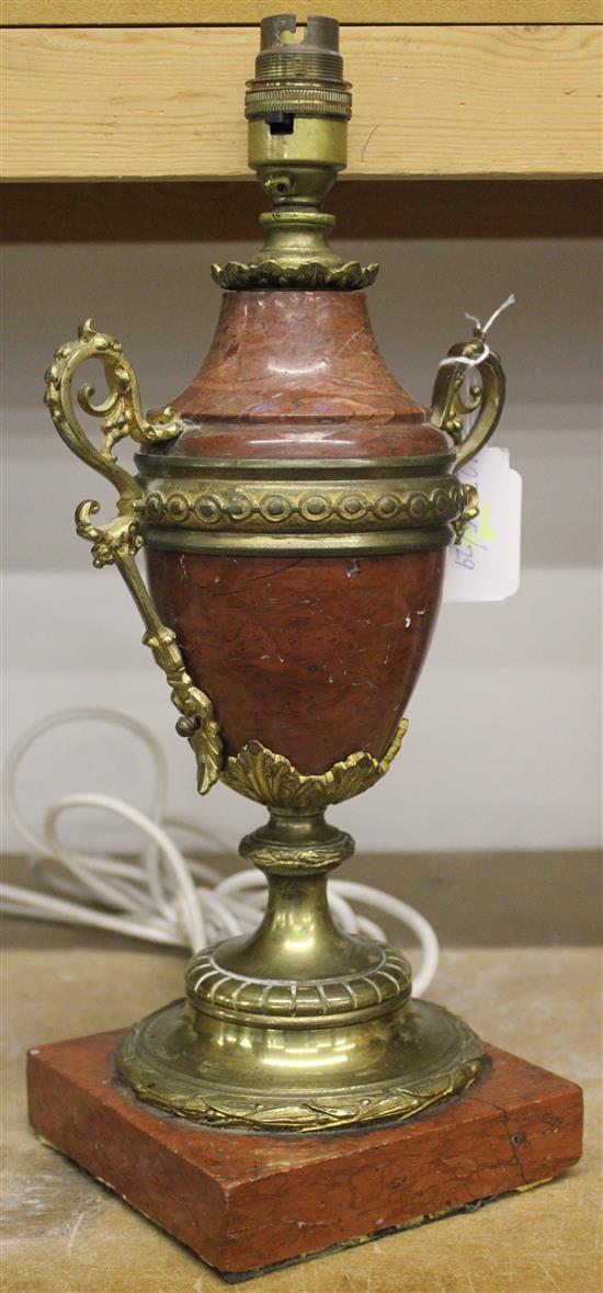 A rouge marble and gilt metal lamp base